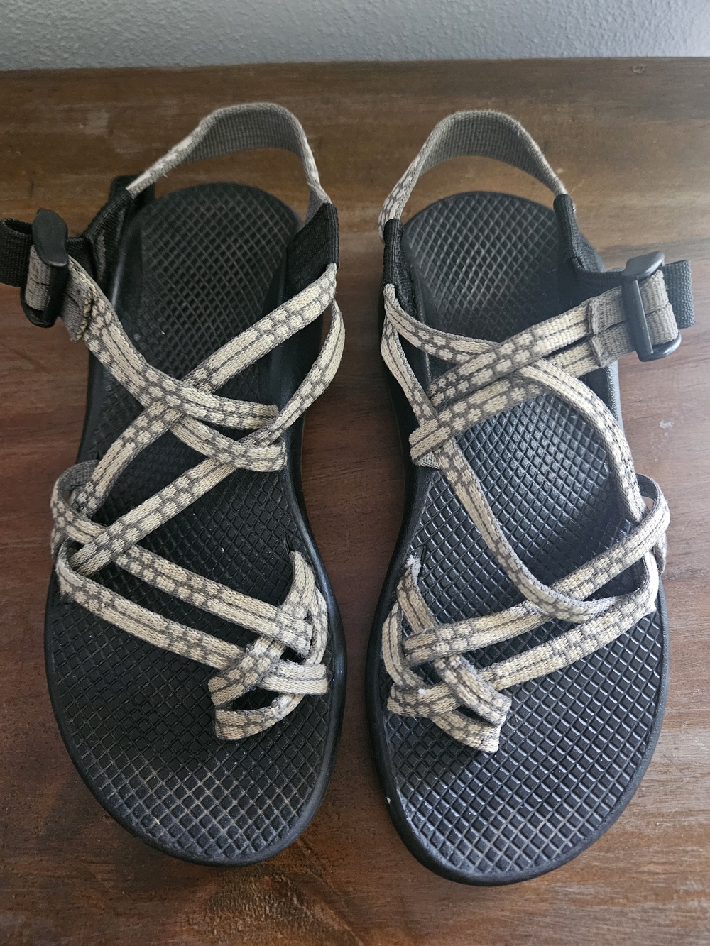 Chaco Women's Black Sandals with Light Gray Patterned Straps